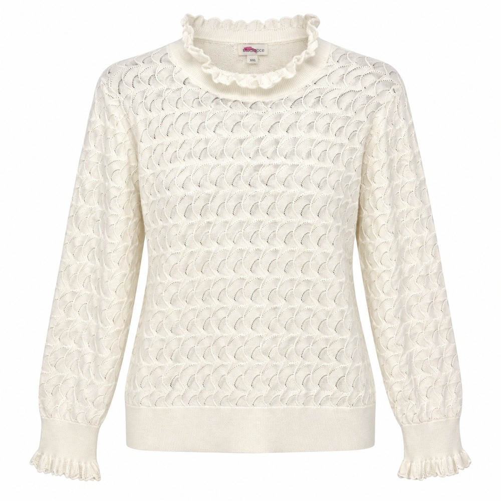 Sundance Coquette Pointelle Ruffle Neck Sweater Women XXL Cottagecore Victorian